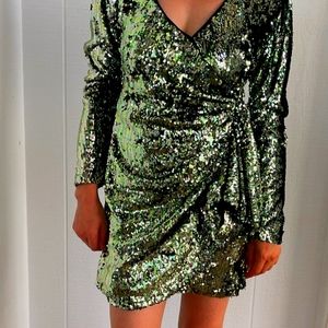faux wrap around Sequin cocktail party mini dress